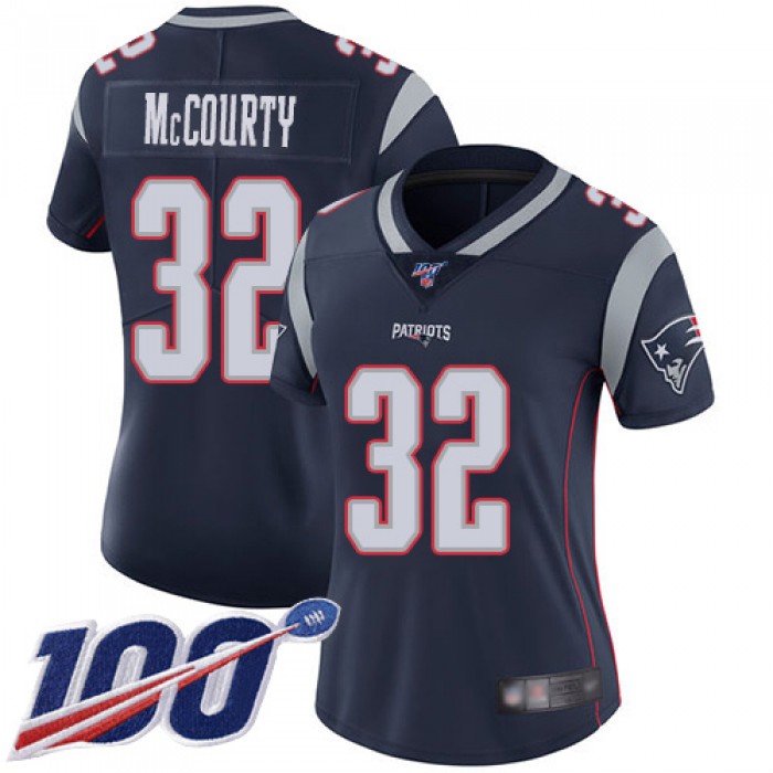 Nike Patriots #32 Devin McCourty Navy Blue Team Color Women's Stitched NFL 100th Season Vapor Limited Jersey