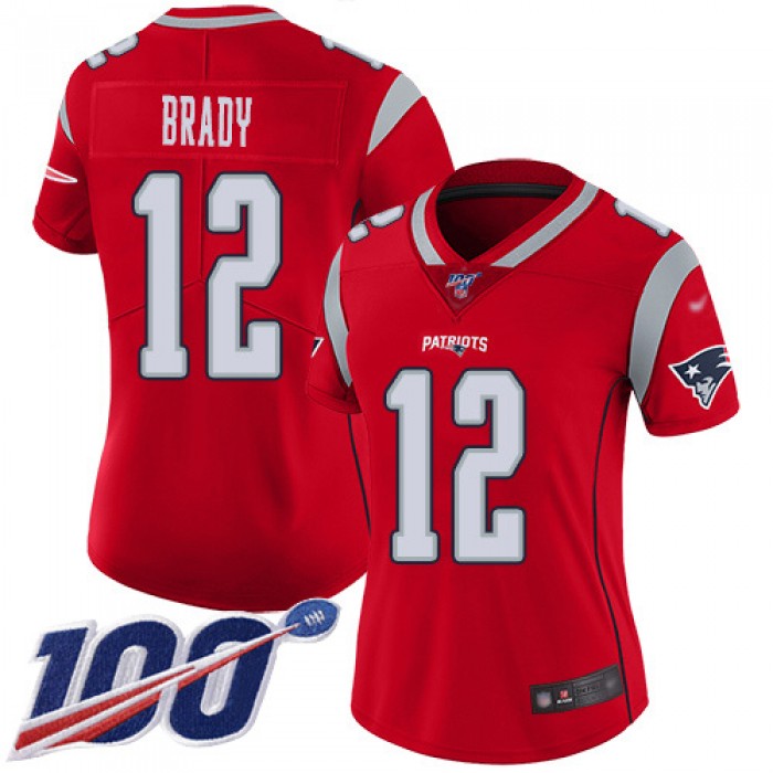 Nike Patriots #12 Tom Brady Red Women's Stitched NFL Limited Inverted Legend 100th Season Jersey