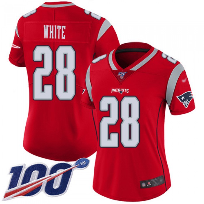 Nike Patriots #28 James White Red Women's Stitched NFL Limited Inverted Legend 100th Season Jersey