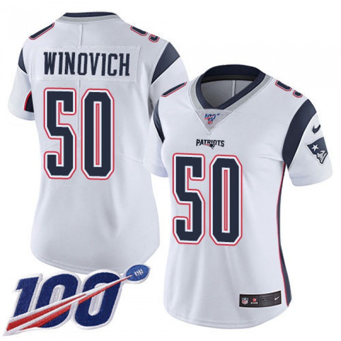 Nike Patriots #50 Chase Winovich White Women's Stitched NFL 100th Season Vapor Limited Jersey
