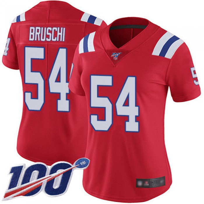 Nike Patriots #54 Tedy Bruschi Red Alternate Women's Stitched NFL 100th Season Vapor Limited Jersey