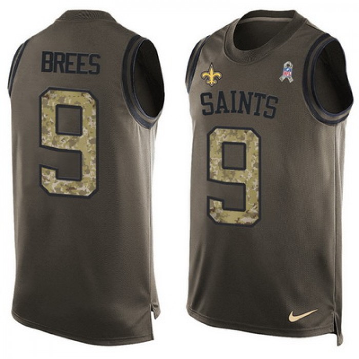 Men's New Orleans Saints #9 Drew Brees Green Salute to Service Hot Pressing Player Name & Number Nike NFL Tank Top Jersey