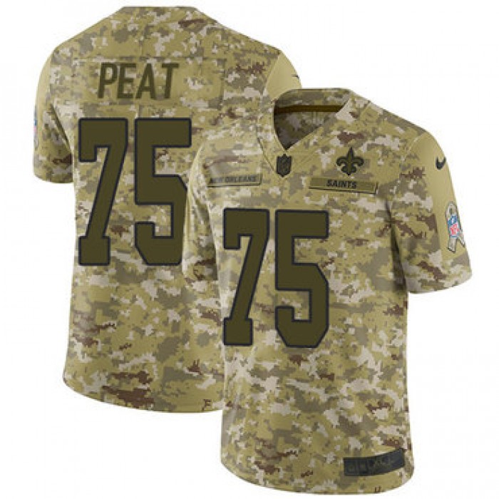 Nike Saints #75 Andrus Peat Camo Men's Stitched NFL Limited 2018 Salute To Service Jersey