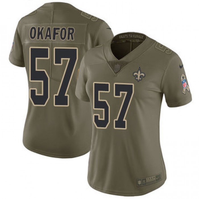 Women's Nike New Orleans Saints #57 Alex Okafor Olive Stitched NFL Limited 2017 Salute to Service Jersey