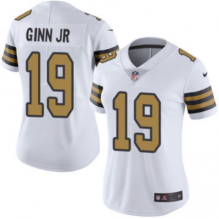 Women's Nike New Orleans Saints #19 Ted Ginn Jr White Stitched NFL Limited Rush Jersey