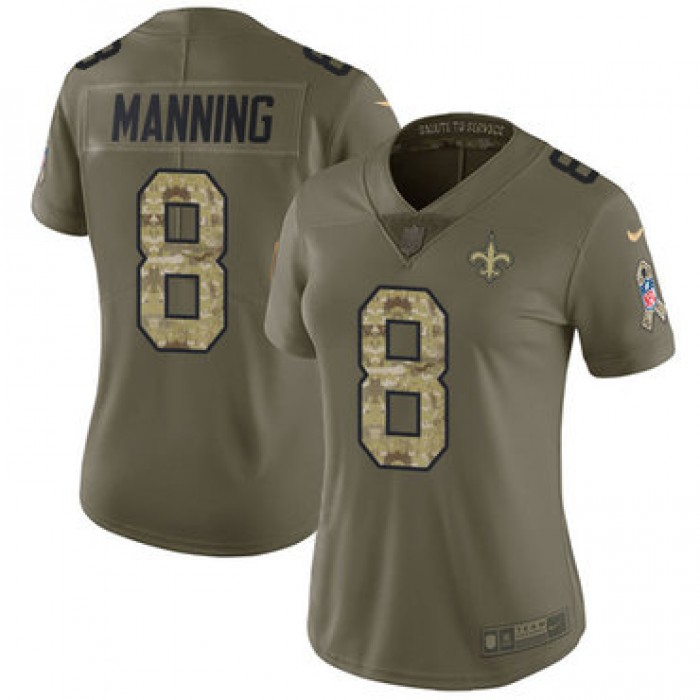 Women's Nike New Orleans Saints #8 Archie Manning Olive Camo Stitched NFL Limited 2017 Salute to Service Jersey