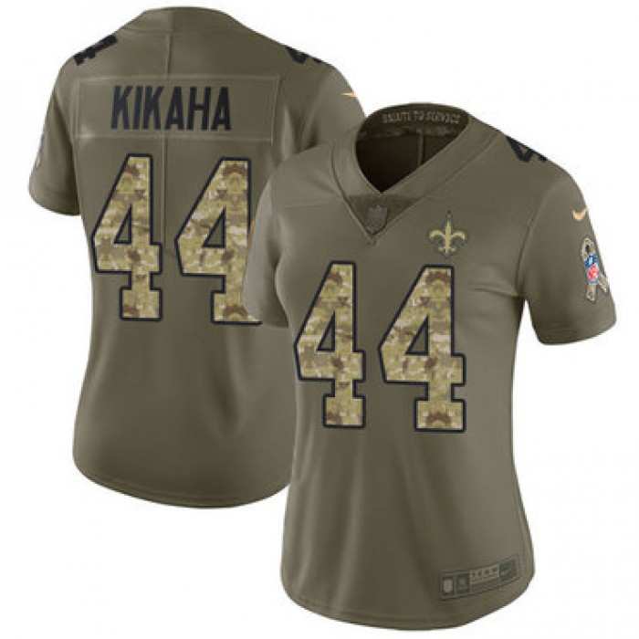 Women's Nike New Orleans Saints #44 Hau'oli Kikaha Olive Camo Stitched NFL Limited 2017 Salute to Service Jersey
