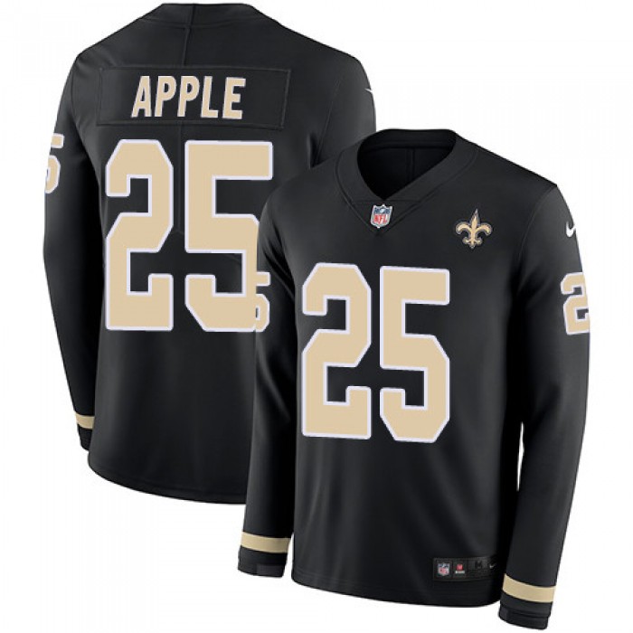 Nike Saints #25 Eli Apple Black Team Color Men's Stitched NFL Limited Therma Long Sleeve Jersey
