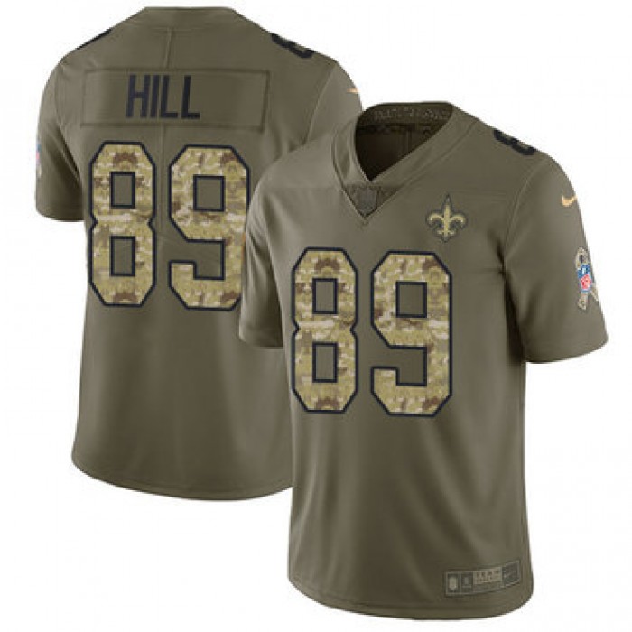 Nike Saints #89 Josh Hill Olive Camo Men's Stitched NFL Limited 2017 Salute To Service Jersey