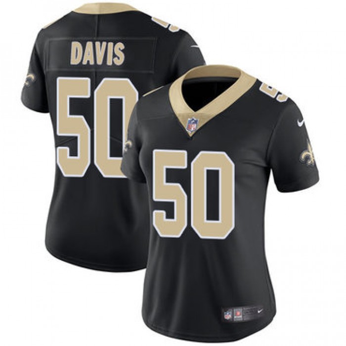 Nike Saints #50 DeMario Davis Black Team Color Women's Stitched NFL Vapor Untouchable Limited Jersey