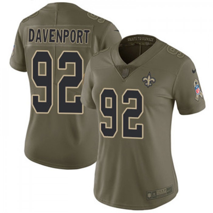 Nike New Orleans Saints #92 Marcus Davenport Olive Women's Stitched NFL Limited 2017 Salute to Service Jersey