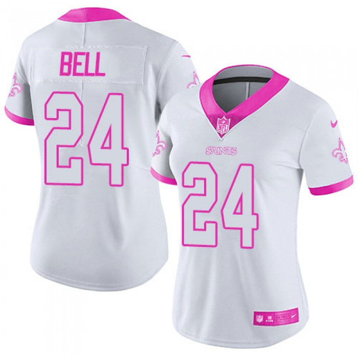 Nike Saints #24 Vonn Bell White Pink Women's Stitched NFL Limited Rush Fashion Jersey