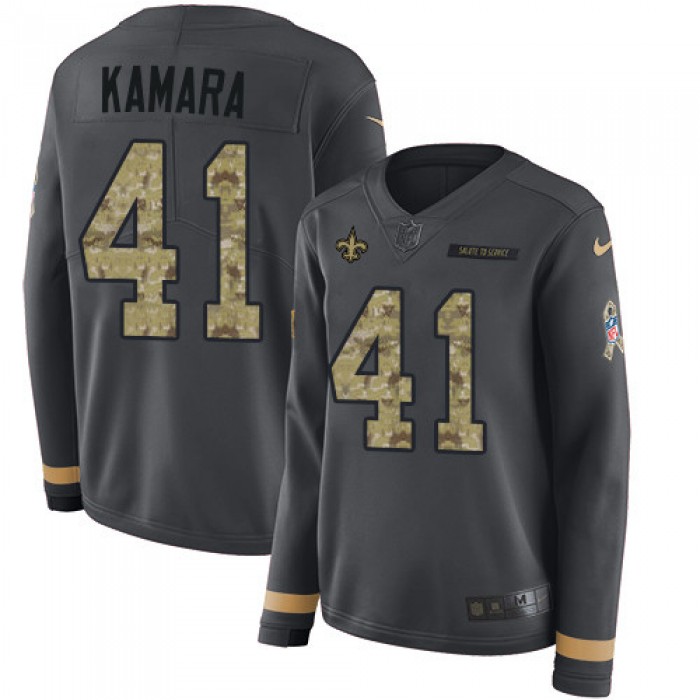 Nike Saints #41 Alvin Kamara Anthracite Salute to Service Men's Stitched NFL Limited Therma Long Sleeve Jersey