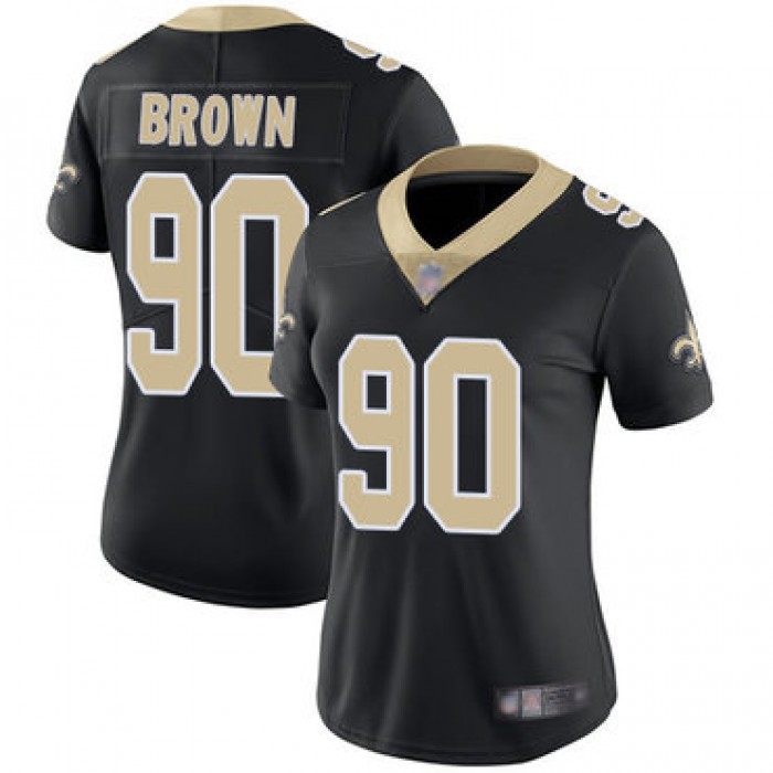Saints #90 Malcom Brown Black Team Color Women's Stitched Football Vapor Untouchable Limited Jersey
