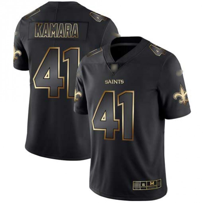 Saints #41 Alvin Kamara Black Gold Men's Stitched Football Vapor Untouchable Limited Jersey