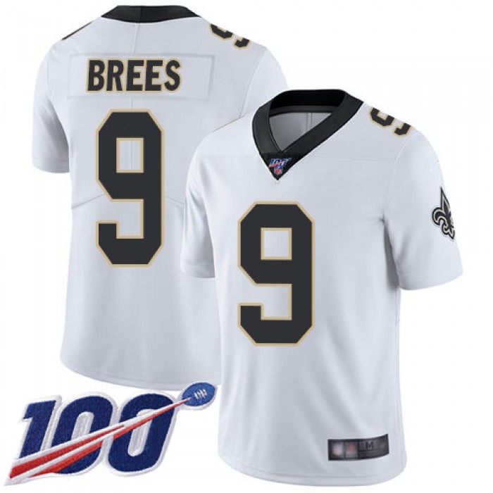 Saints #9 Drew Brees White Men's Stitched Football 100th Season Vapor Limited Jersey