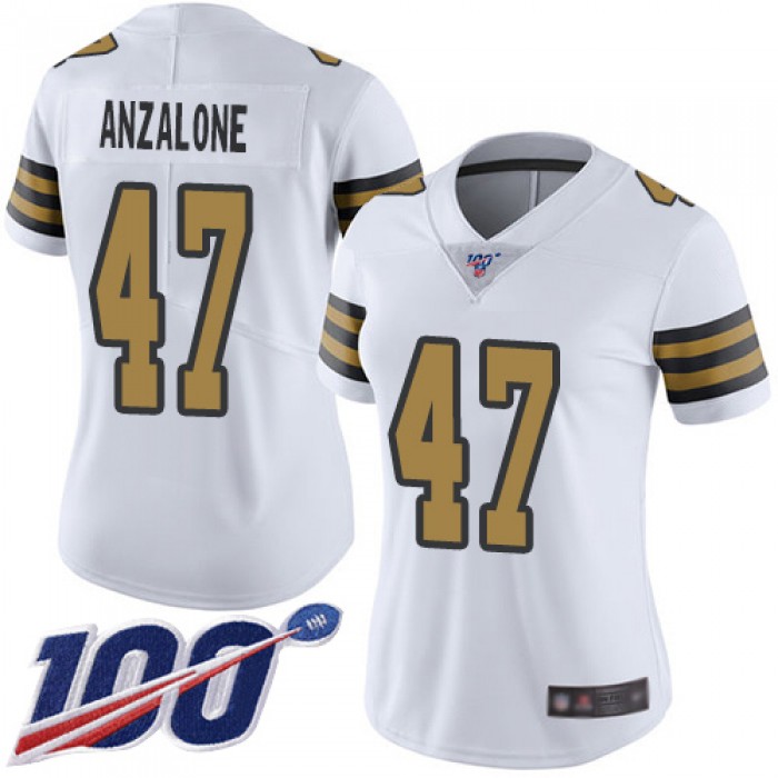 Nike Saints #47 Alex Anzalone White Women's Stitched NFL Limited Rush 100th Season Jersey