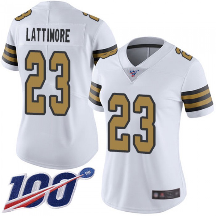 Nike Saints #23 Marshon Lattimore White Women's Stitched NFL Limited Rush 100th Season Jersey