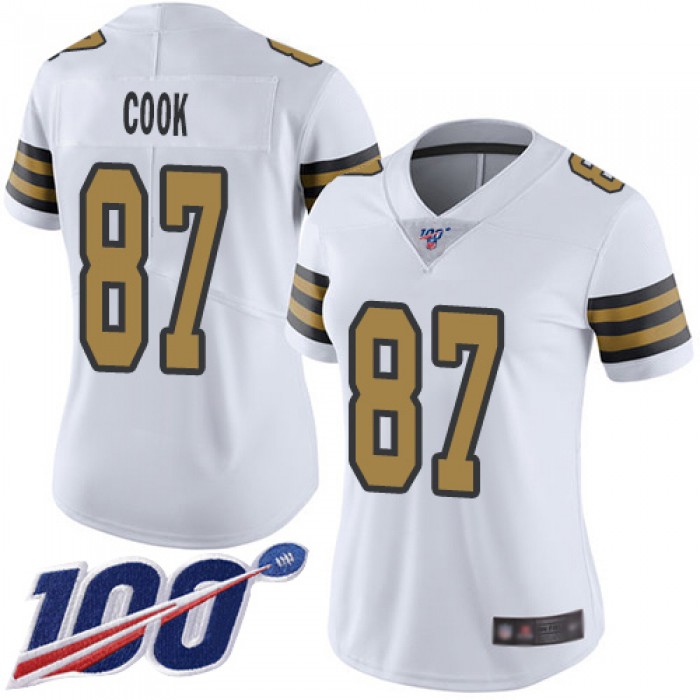Nike Saints #87 Jared Cook White Women's Stitched NFL Limited Rush 100th Season Jersey