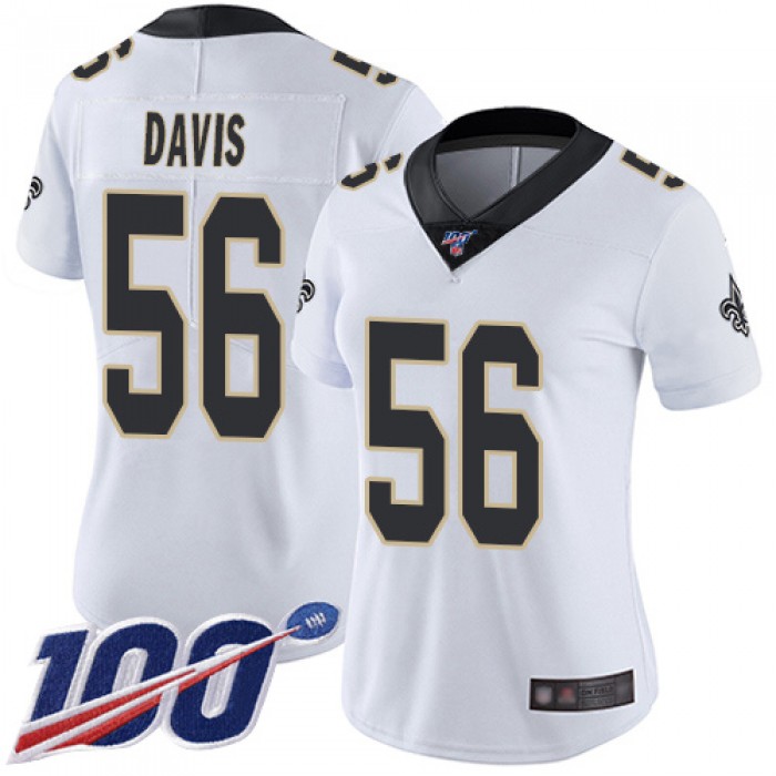 Nike Saints #56 DeMario Davis White Women's Stitched NFL 100th Season Vapor Limited Jersey
