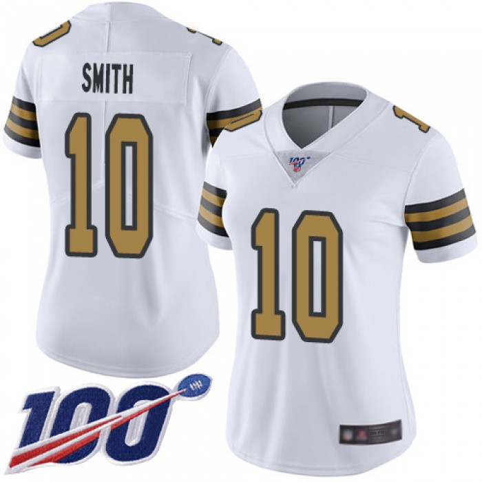 Nike Saints #10 Tre'Quan Smith White Women's Stitched NFL Limited Rush 100th Season Jersey