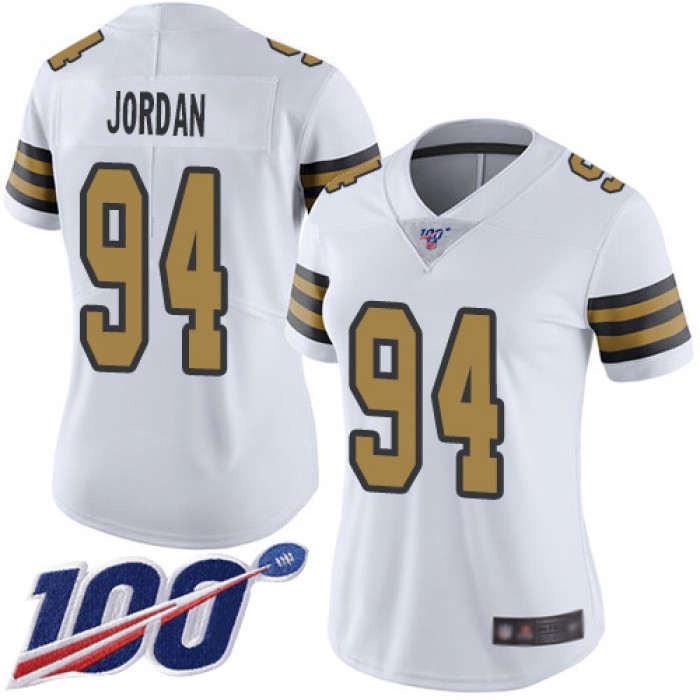 Nike Saints #94 Cameron Jordan White Women's Stitched NFL Limited Rush 100th Season Jersey