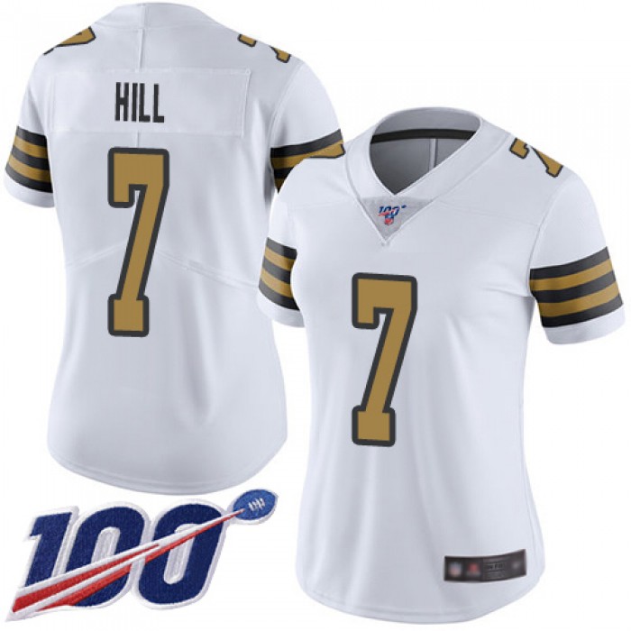 Nike Saints #7 Taysom Hill White Women's Stitched NFL Limited Rush 100th Season Jersey