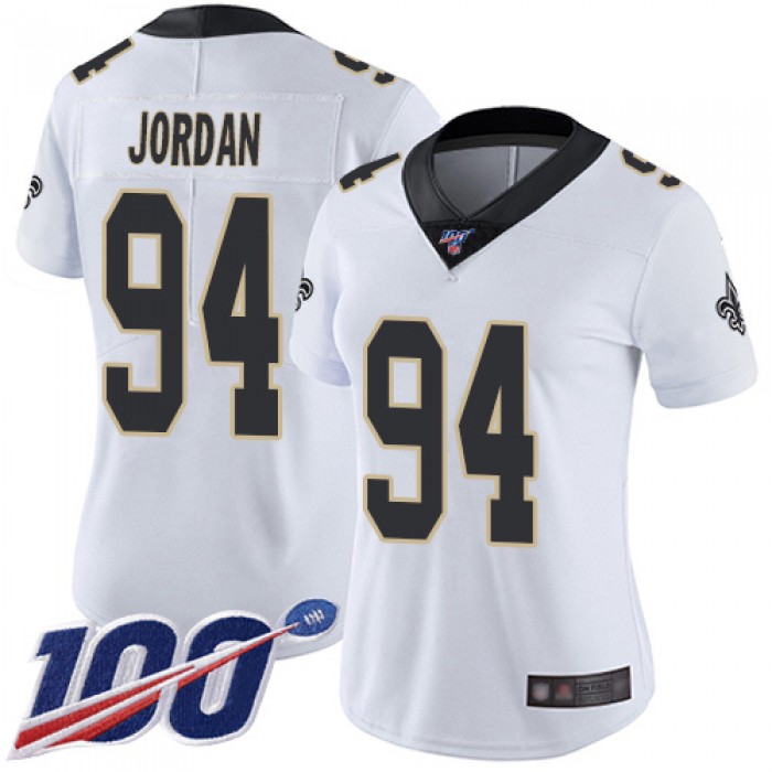 Nike Saints #94 Cameron Jordan White Women's Stitched NFL 100th Season Vapor Limited Jersey