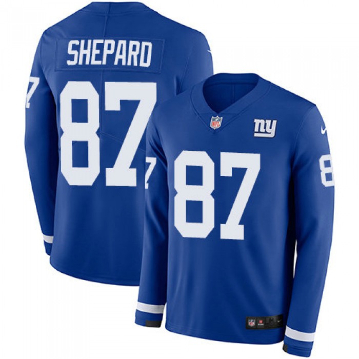 Nike Giants 87 Sterling Shepard Royal Blue Team Color Men's Stitched NFL Limited Therma Long Sleeve Jersey