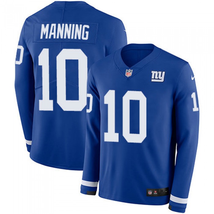 Nike Giants 10 Eli Manning Royal Blue Team Color Men's Stitched NFL Limited Therma Long Sleeve Jersey