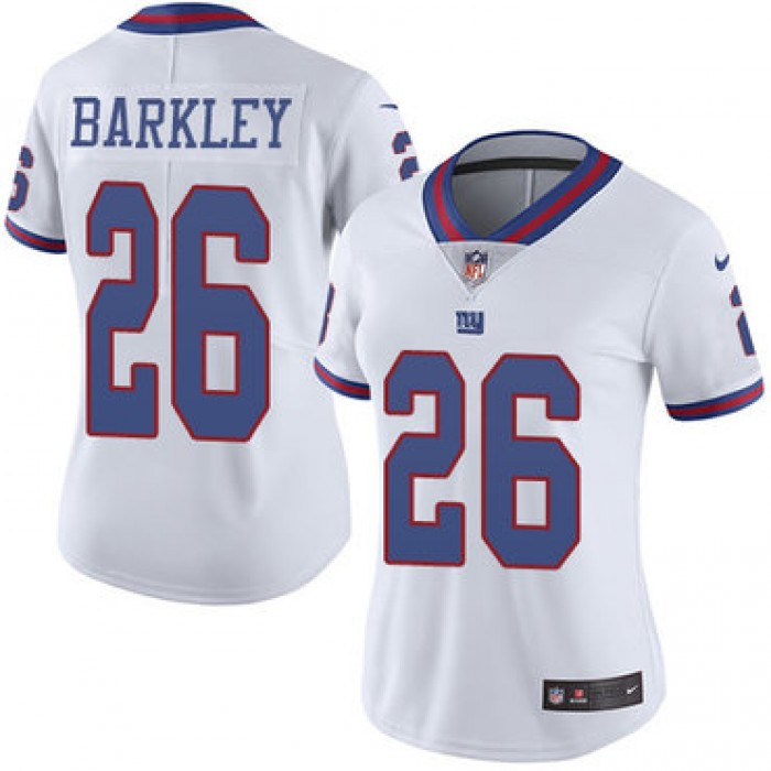 Nike Giants #26 Saquon Barkley White Women's Stitched NFL Limited Rush Jersey