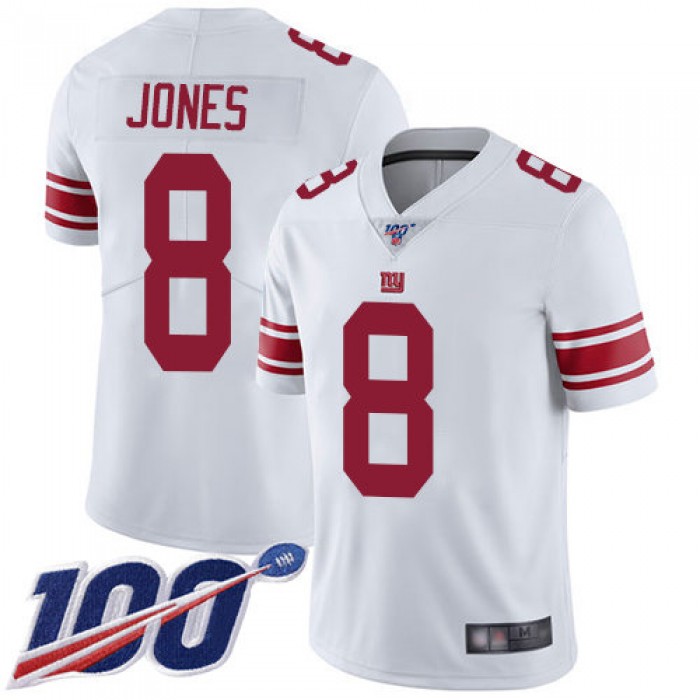 Giants #8 Daniel Jones White Men's Stitched Football 100th Season Vapor Limited Jersey