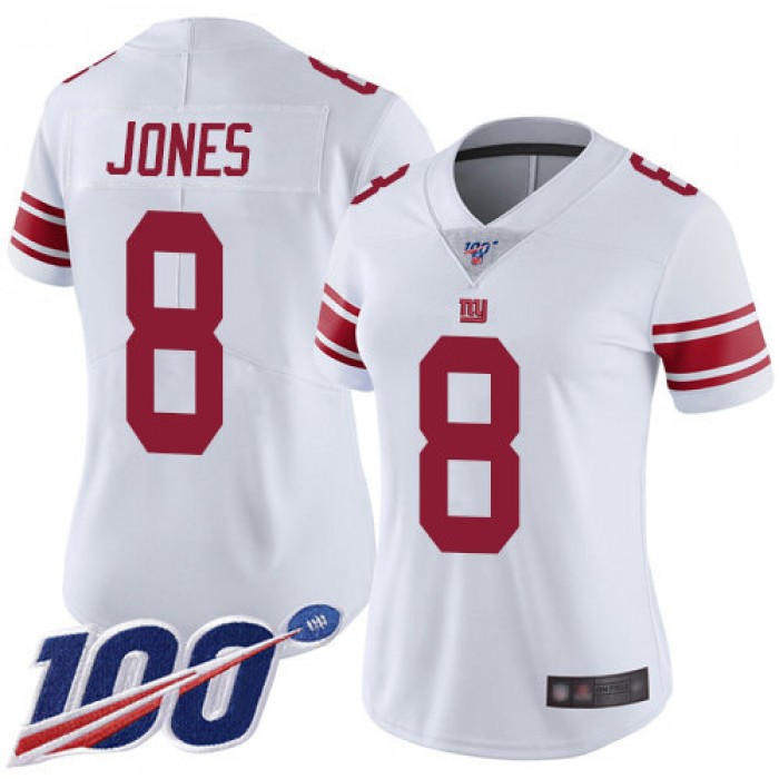 Nike Giants #8 Daniel Jones White Women's Stitched NFL 100th Season Vapor Limited Jersey