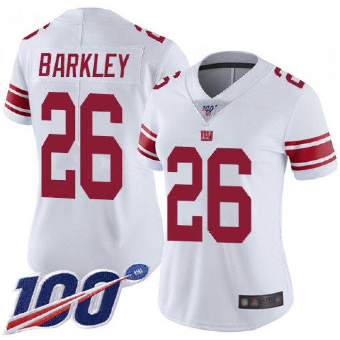 Nike Giants #26 Saquon Barkley White Women's Stitched NFL 100th Season Vapor Limited Jersey