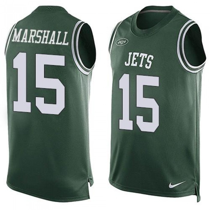Men's New York Jets #15 Brandon Marshall Green Hot Pressing Player Name & Number Nike NFL Tank Top Jersey