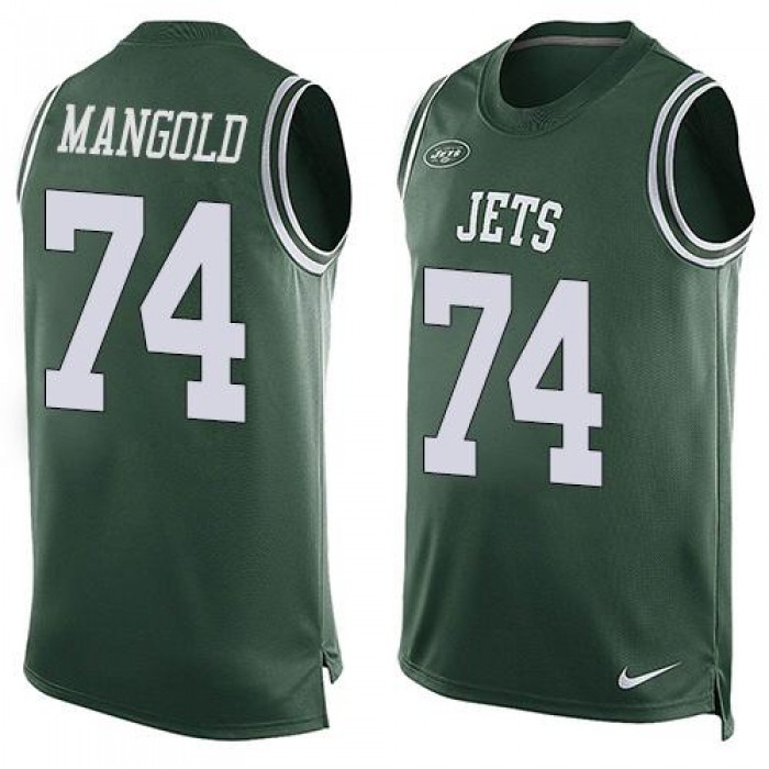 Men's New York Jets #74 Nick Mangold Green Hot Pressing Player Name & Number Nike NFL Tank Top Jersey