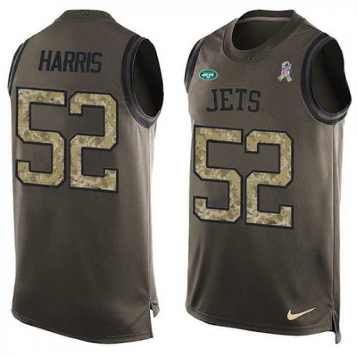 Men's New York Jets #52 David Harris Green Salute to Service Hot Pressing Player Name & Number Nike NFL Tank Top Jersey