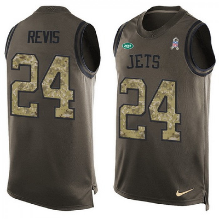 Men's New York Jets #24 Darrelle Revis Green Salute to Service Hot Pressing Player Name & Number Nike NFL Tank Top Jersey