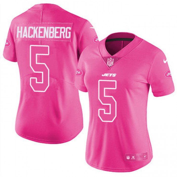Nike Jets #5 Christian Hackenberg Pink Women's Stitched NFL Limited Rush Fashion Jersey
