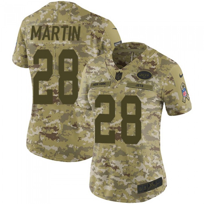 Nike Jets #28 Curtis Martin Camo Women's Stitched NFL Limited 2018 Salute to Service Jersey
