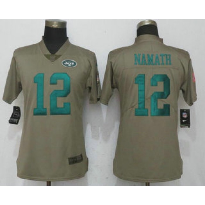 Women's New York Jets #12 Joe Namath Olive 2017 Salute To Service Stitched NFL Nike Limited Jersey