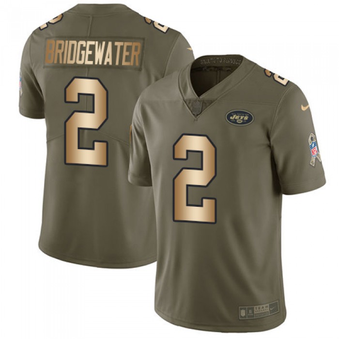 Nike Jets #2 Teddy Bridgewater Olive Gold Youth Stitched NFL Limited 2017 Salute to Service Jersey