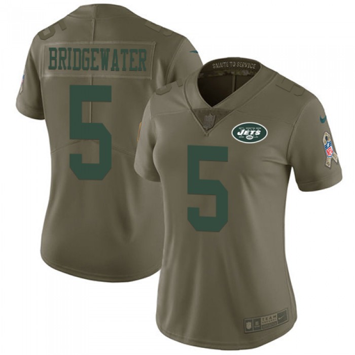 Nike New York Jets #5 Teddy Bridgewater Olive Women's Stitched NFL Limited 2017 Salute to Service Jersey