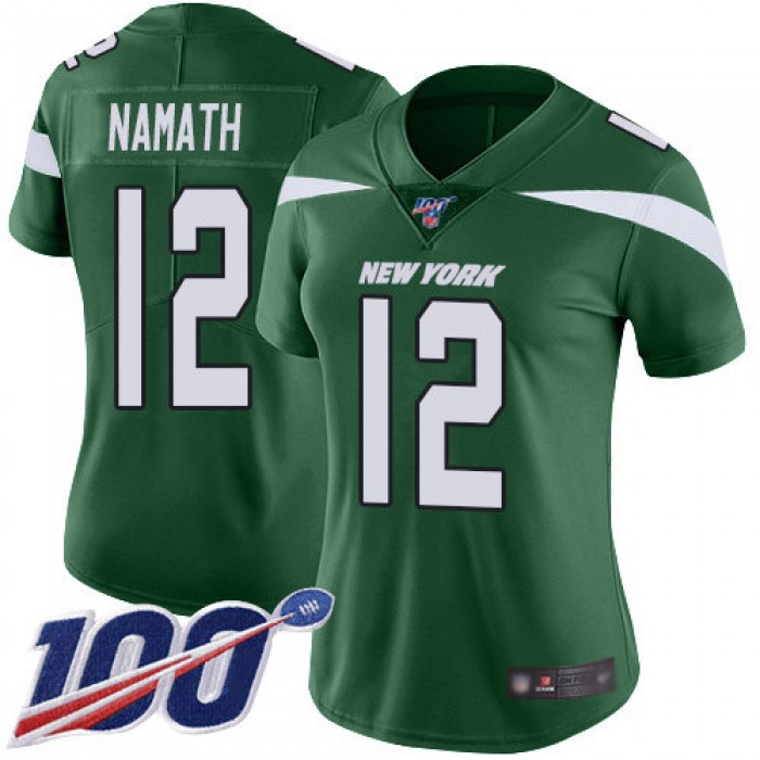 Nike Jets #12 Joe Namath Green Team Color Women's Stitched NFL 100th Season Vapor Limited Jersey