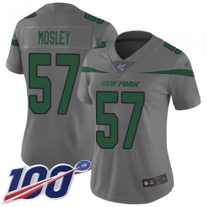 Nike Jets #57 C.J. Mosley Gray Women's Stitched NFL Limited Inverted Legend 100th Season Jersey