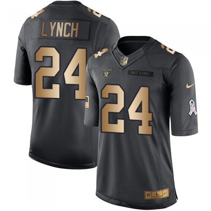 Youth Nike Raiders #24 Marshawn Lynch Black Stitched NFL Limited Gold Salute to Service Jersey