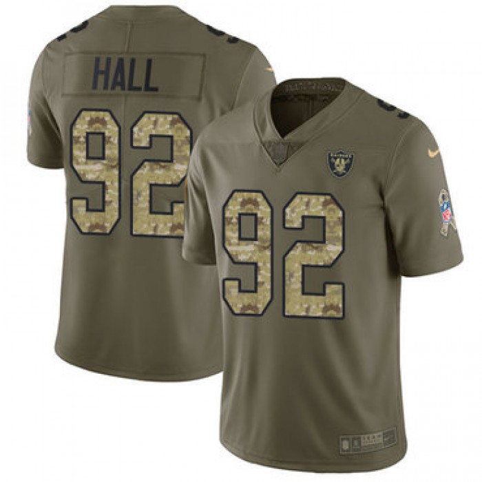 Nike Raiders #92 P.J. Hall Olive Camo Youth Stitched NFL Limited 2017 Salute to Service Jersey