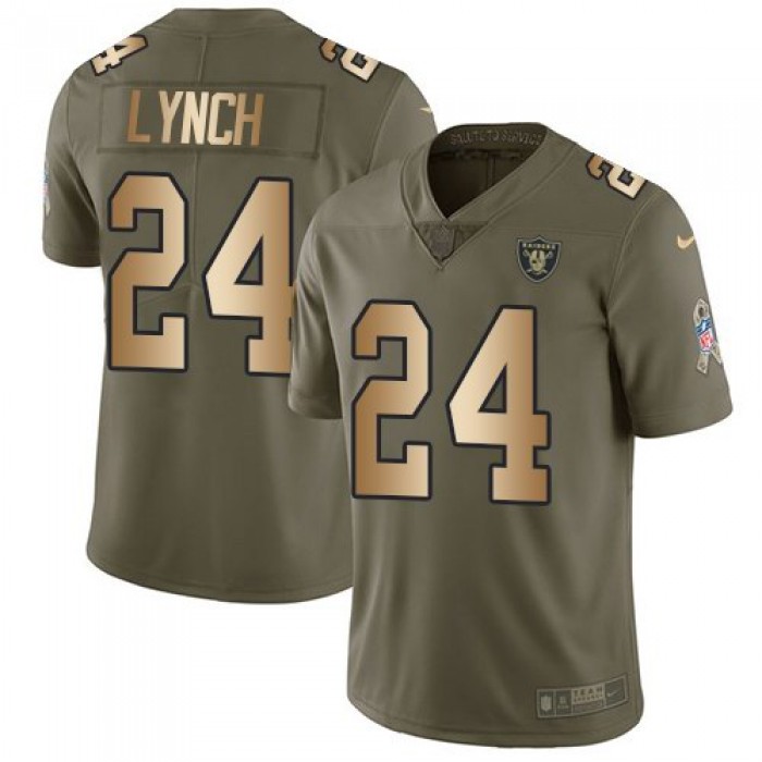 Youth Nike Oakland Raiders 24 Marshawn Lynch Olive Gold Stitched NFL Limited 2017 Salute to Service Jersey