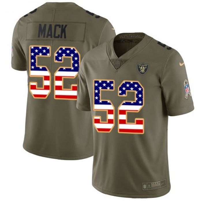 Youth Nike Oakland Raiders 52 Khalil Mack Olive USA Flag Stitched NFL Limited 2017 Salute to Service Jersey