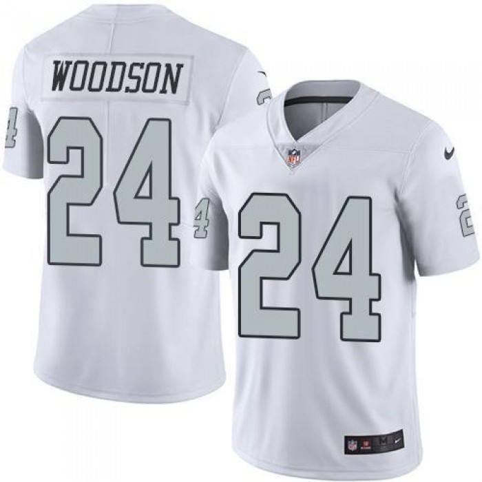 Youth Nike Oakland Raiders 24 Charles Woodson White Stitched NFL Limited Rush Jersey